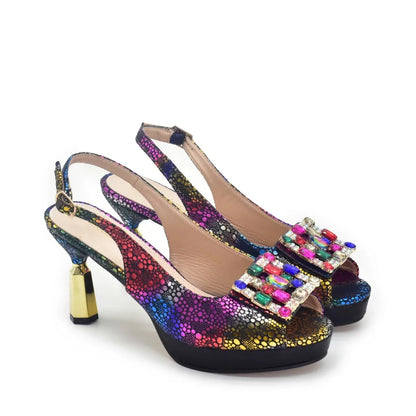 Latest Design Women Nigerian Italian Shoes and Bags Set Decorated with Rhinestone Peep Toe Shoes Sexy Wedding Party Sandals