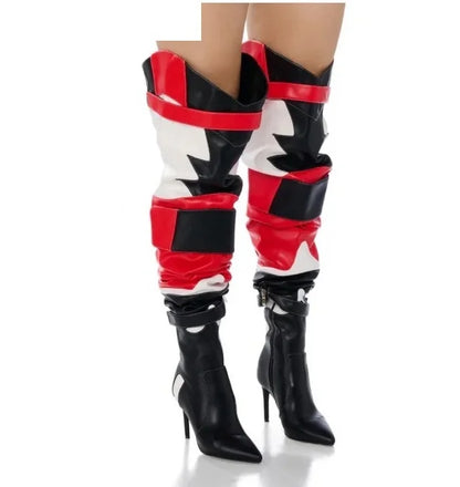 Fashion Leather Pointed Toe Zip Boots Women Design Sexy Stiletto High Heel Knee High Boots Lady Shoes Party Fall Luxury