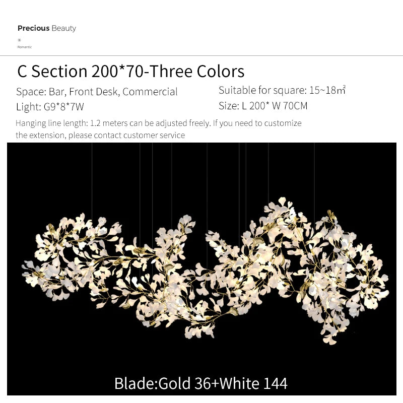 Staircase Ginko Leaf Chandelier Light For High Ceiling Staircase Loft Living Room Hotel Lobby Stairway Luxury Branch Chandeliers