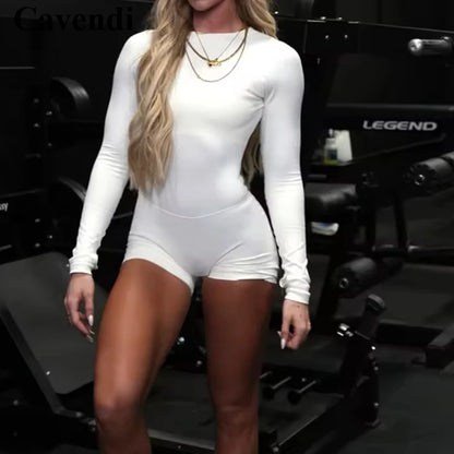 ydF High Stretch Long Sleeve Short Yoga Jumpsuit Women Seamless Slim Fit Gym Workout Sport Bodysuit Romper