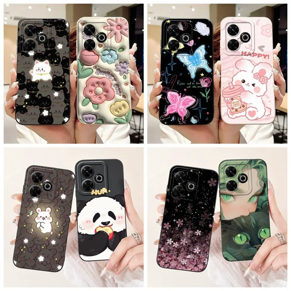 Casing For Redmi 13 Case 13 5G Cute Cat Fashion Luxury Flowers Silicone Shockproof Back Cover For Redmi 13 5G Phone Case Bumper