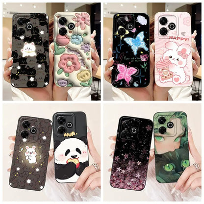 Casing For Redmi 13 Case 13 5G Cute Cat Fashion Luxury Flowers Silicone Shockproof Back Cover For Redmi 13 5G Phone Case Bumper