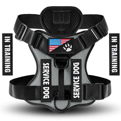 Service Dog Harness, No Pull Reflective Adjustable Pet Vest, Handle & Patches, Breathable Mesh, Easy On-Off for Small Large Dogs