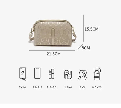 FOXER Elegant Women's Shoulder Bag Split Leather Lady Crossbody Bag Fashion Monogram Print Large Capacity Purse