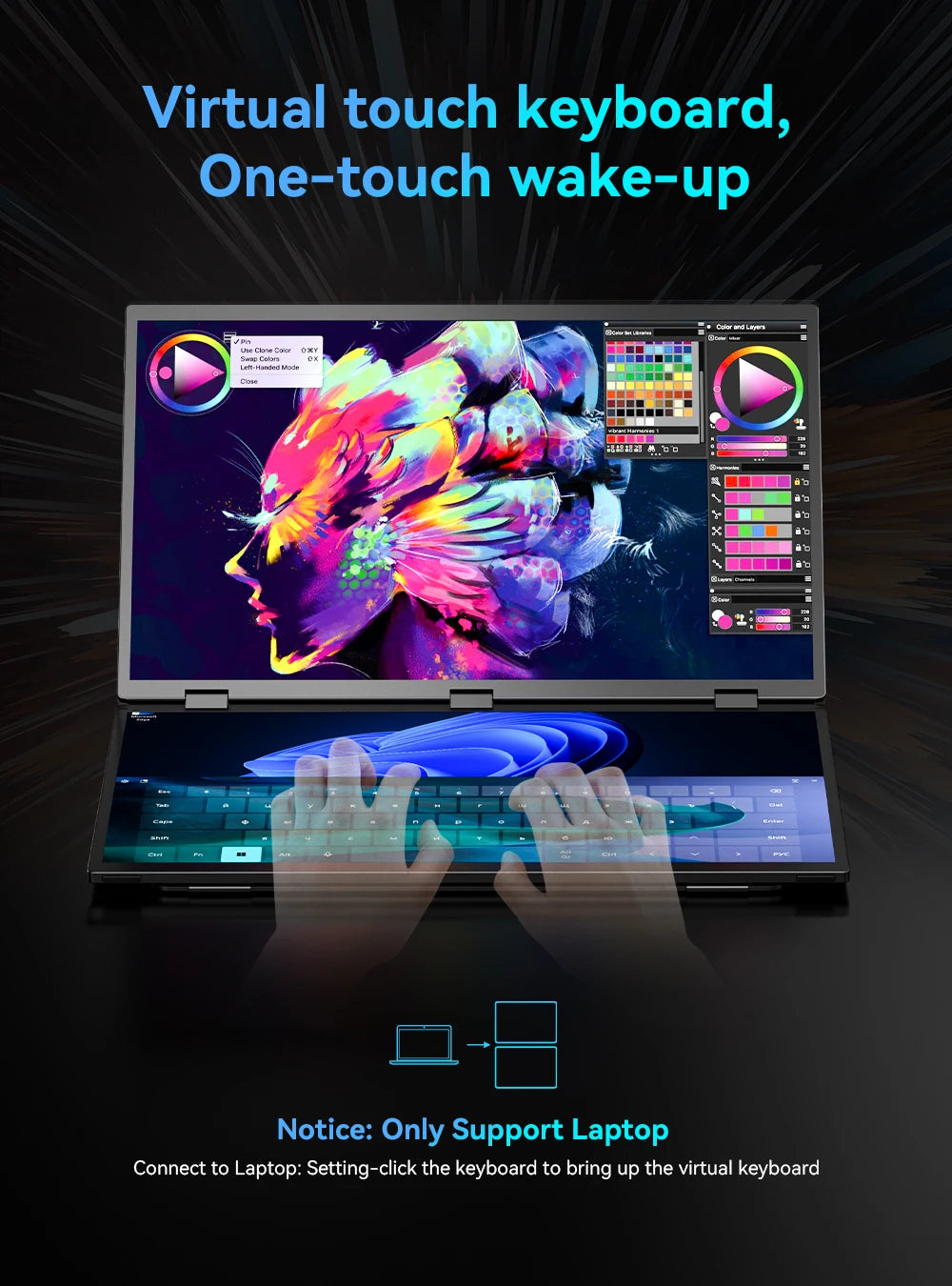 UStation Δ / Delta Plus Stacked Monitor Touchscreen Laptop Dual Screen Folding 18.5" W/ USB C Mini HDMI For PC Mac Phone Display
