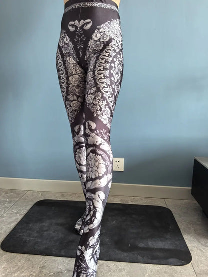No elastic leopard print seam high waist tights yoga pants Plus size women sports tight leggings