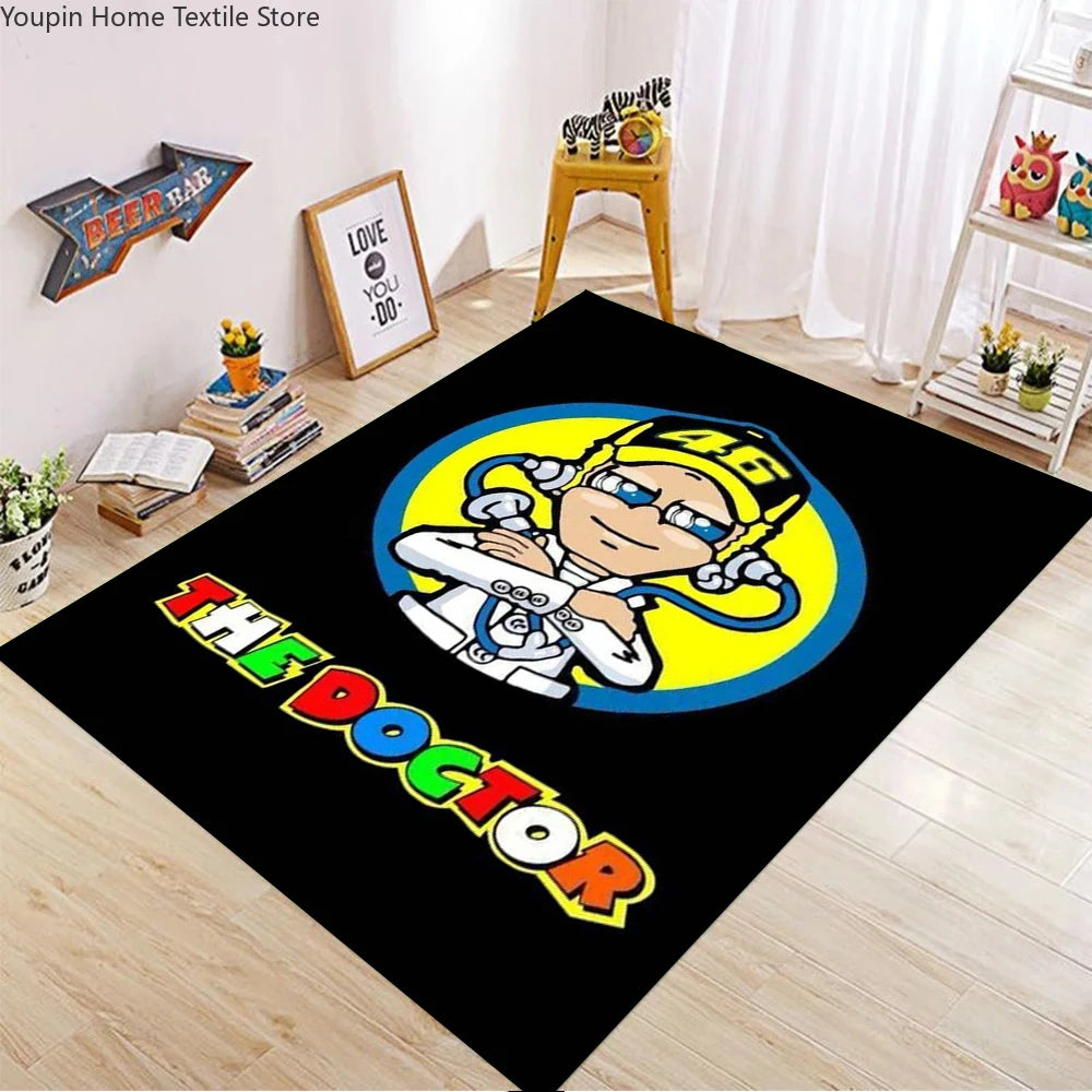 The Doctor Cartoon Yellow Carpet Mat Racing Theme Living Room Rug with Number 46 Signature Home Non-Slip Play Rugs for Bedroom
