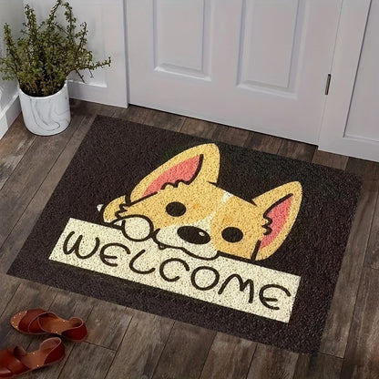 Pet Lover Corgi Doormat, "WELCOME" Cartoon Corgi Print Non-Slip Front Door Mat  Kitchen Mat Door Mat Home Rugs  고양이 러그