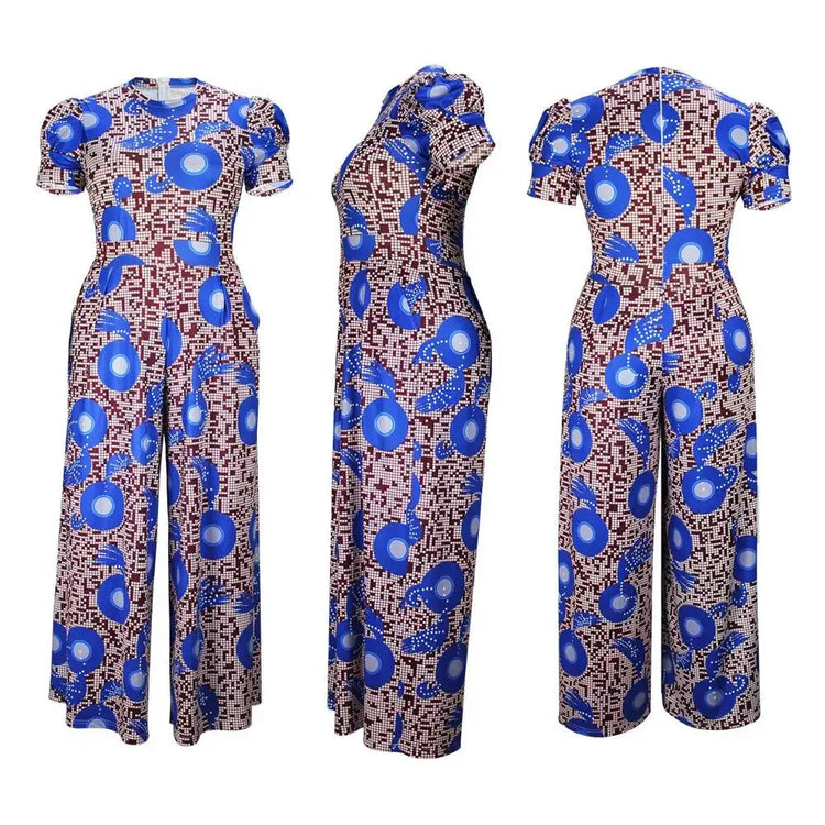 Loose Women's 2025 Summer Wide Leg Pants Letter Printed Short Sleeves Bubble Sleeves Large Size Jumpsuit