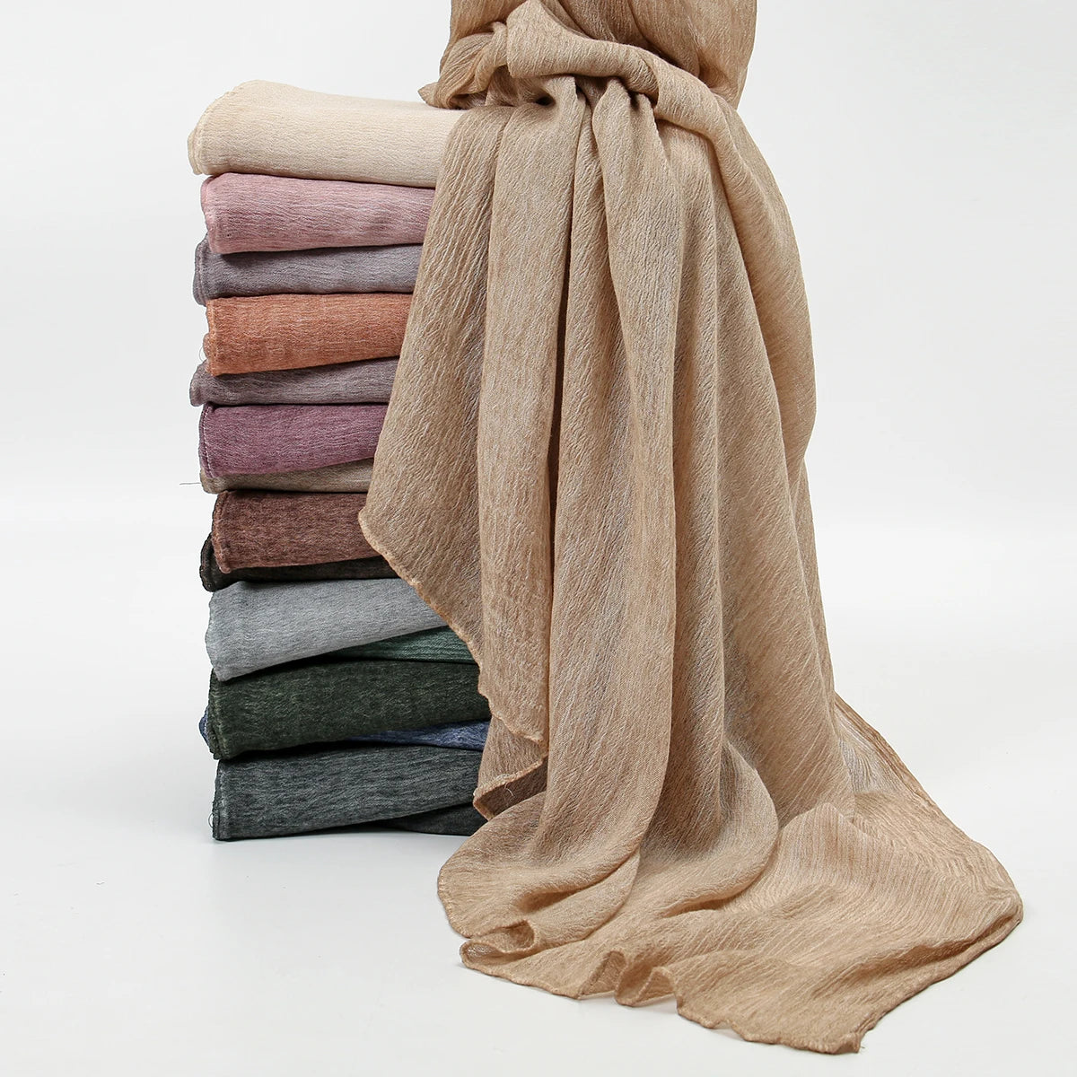 Fashion Crinkle Cotton Royan Hijab Scarf for Muslim Women Islamic Long Soft Shawls Wraps Short Tassel Bufanda Accessories