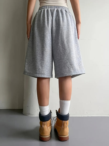 Women'S Casual Athletic Shorts Elastic Waist Wide Leg Straight Bermuda Shorts Mid-Length Loose Drawstring Shorts