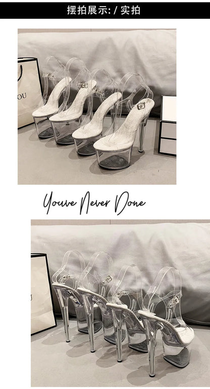 15cm 17cm 20CM High Heels Women's Sandals Anti-Skid Sexy Pole Dance Shoes Thin Heel Transparent Platform Female Party Sandals