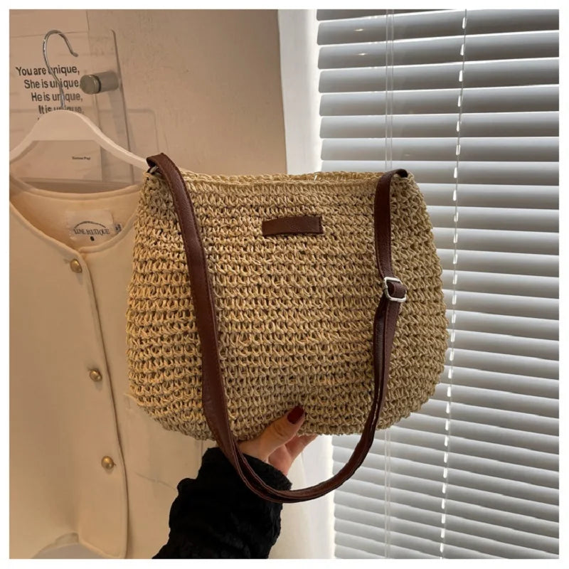 Ladies Fashion Summer Straw Crossbody Bag Women Beach Holiday Shopping Woven Shoulder Handbag Messenger Purses For Women Bags