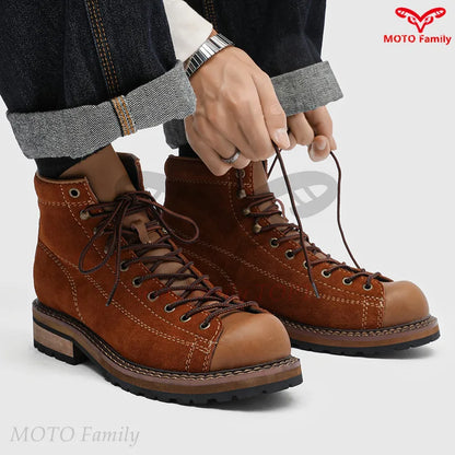 Retro tooling boots cycling boots men's mid-help autumn and winter leather boots locomotive brown trendy shoes 20238-L