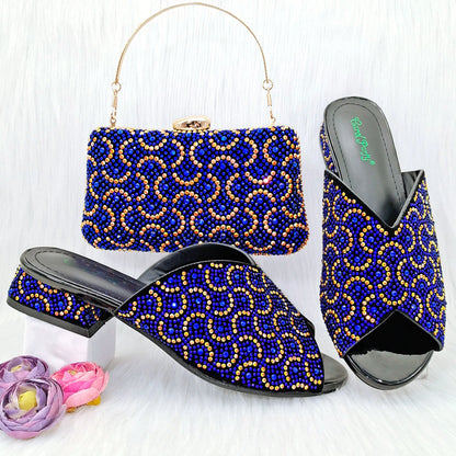 Doershow Italian Shoes And Bag Sets For Evening Party With Stones Italian Leather Handbags Match Bags!  SRT1-8