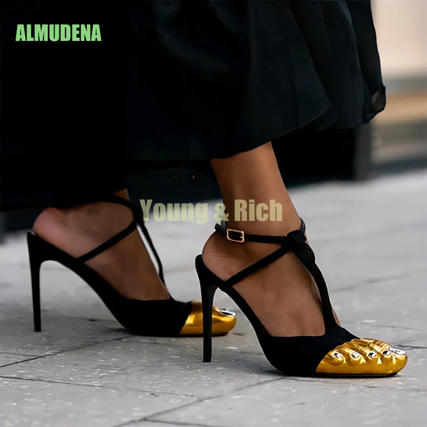 Fashionable Gold Thumb Five Toe Sandals Women Slim High-Heeled Slippers Versatile Temperament Ankle Strap Sandals