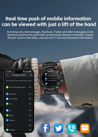 HY Digital LOKMAT Outdoor Smartwatch 1.32 Inch BT Call Smart Watch Men Sports Fitness Tracker Compass Smartwatch for Android IOS