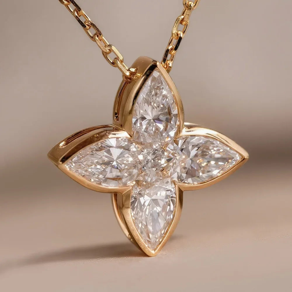 Exquisite Full Moissanite Pendant Necklaces Fashion Flower Pear/Round Cut Diamond Neck Chain S925 Silver Wedding Jewelry Gifts