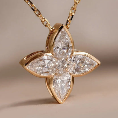Exquisite Full Moissanite Pendant Necklaces Fashion Flower Pear/Round Cut Diamond Neck Chain S925 Silver Wedding Jewelry Gifts