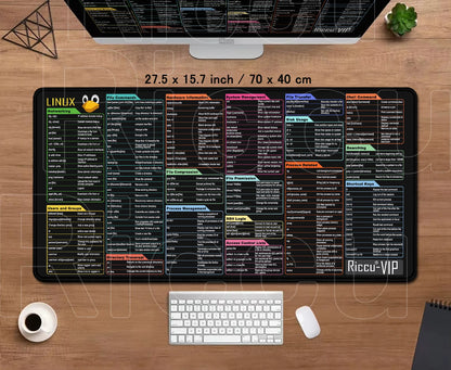 Riccu Mouse Pad Linux Commands Line Rug Large Mousepad Shortcuts for Red Hat Ubuntu OpenSUSE Arch Debian Unix Programmer Deskmat