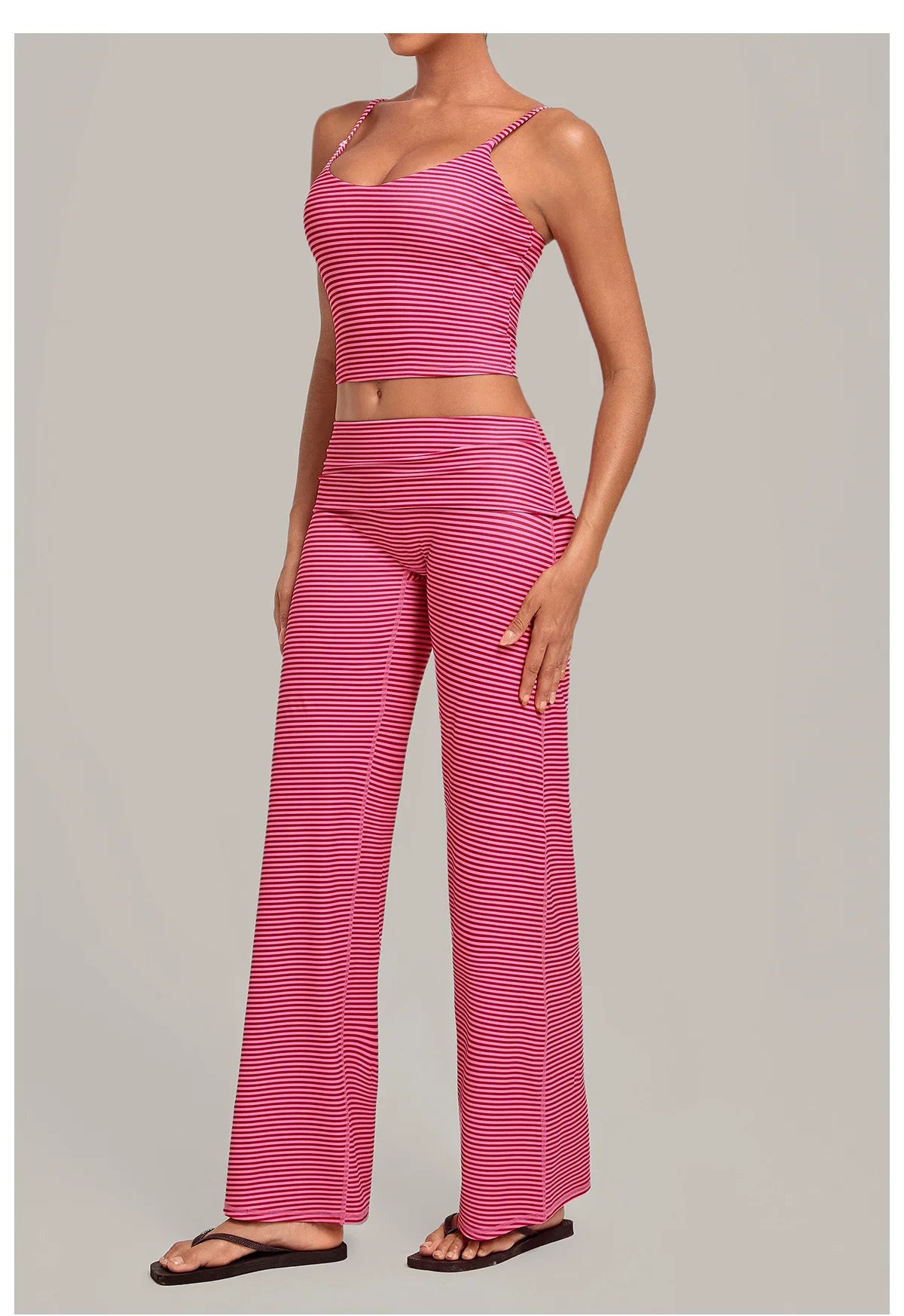 2PCS Stripes And Polka Dots Yoga Suit Women Tracksuits Sports Outfits Gym Clothes Breathable Sports Bra Fitness Flared Pants Set