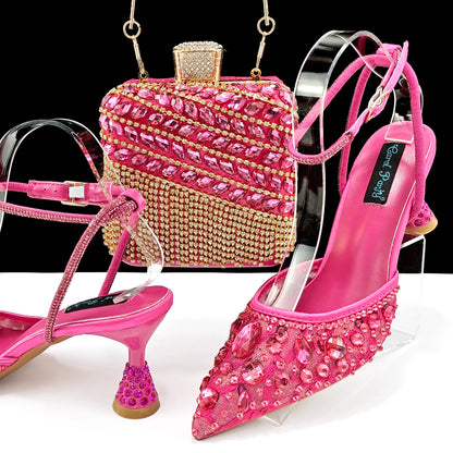 Shiny Purple Color Shoes and Bag Elegant Handbags and Medium Heel Shoes Beautiful Handmade Shoes for Wedding Party