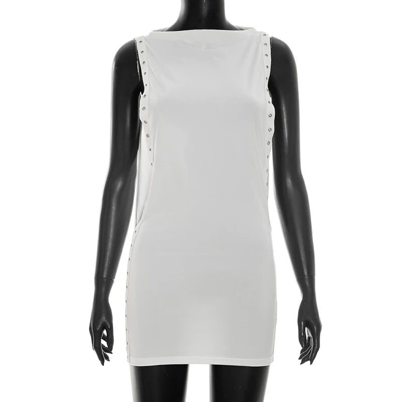 Casual Sleeveless Round-Neck Eyelet-Cutout Sexy Dress for Women