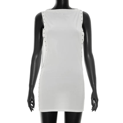 Casual Sleeveless Round-Neck Eyelet-Cutout Sexy Dress for Women