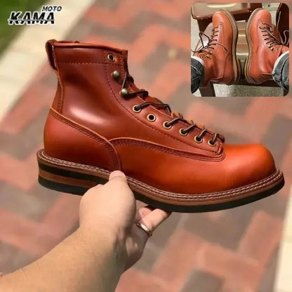 Vintage Handmade Boots Men Casual Cow Leather Shoes Top Quality Dress Ankle Boots British Tooling Work Desert Motorcycle Boots