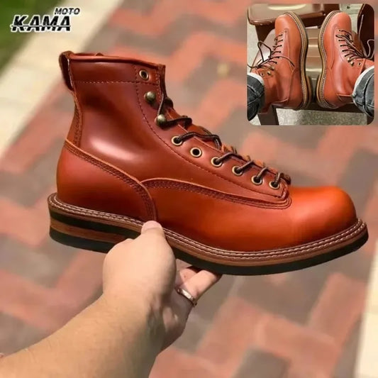Vintage Handmade Boots Men Casual Cow Leather Shoes Top Quality Dress Ankle Boots British Tooling Work Desert Motorcycle Boots
