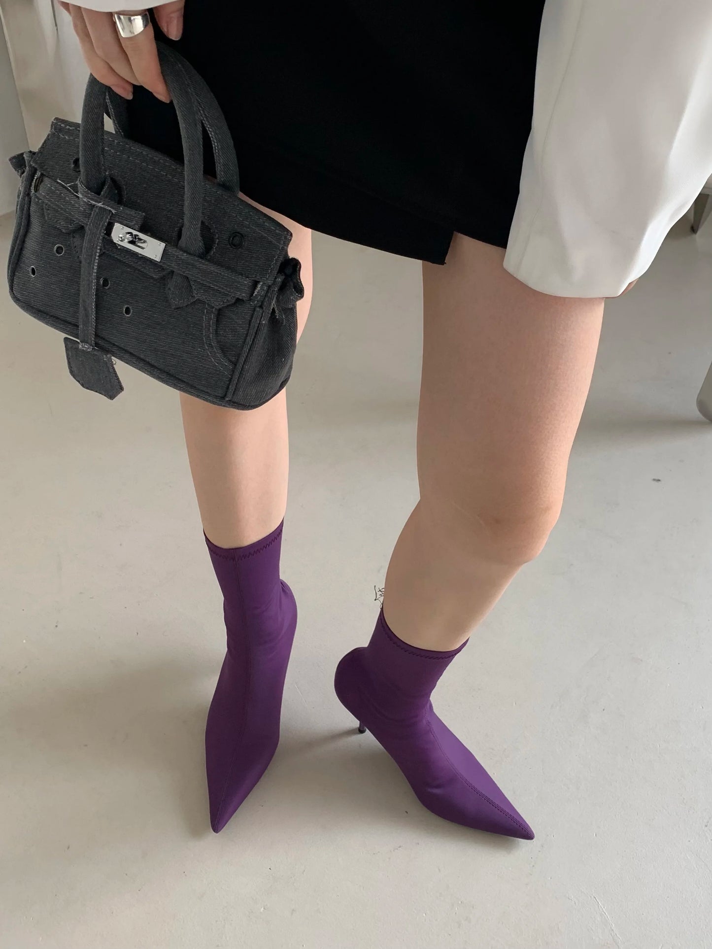 2026 New Spring Autumn Stretch Fabric Women Ankle Boots Sexy Pointed Toe High Heels Fashion Female Socks Pumps Shoes