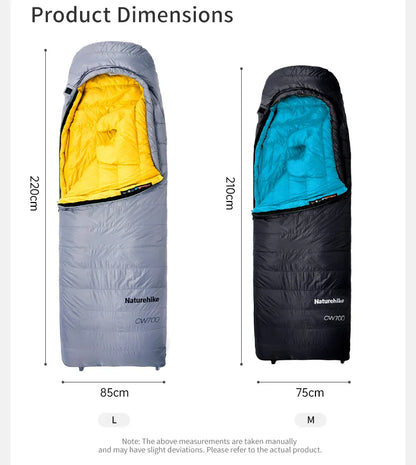 Naturehike CW700 Envelope Duck Down Sleeping Bag Winter Warm 650FP Down Sleeping Bag Camping Hiking Ultralight Sleeping Bag for Men & Women