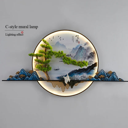 TINNY Modern LED Wall Picture Light Inside Creative Chinese Pine Landscape Mural Sconces Lamp for Home Living Bedroom Study