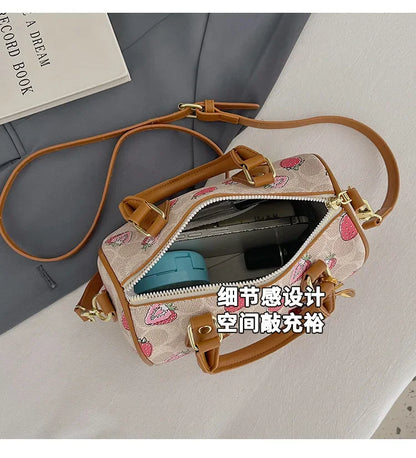 2026 Luxury Designers Crossbody Bags Cherry Pattern PU Leather Boston Handbag Shoulder Bags Bolsos Mujer Bags Woman Tote Bag