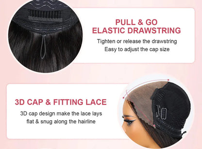 Straight Pull Go 13x6 Lace Wig with Elastic Drawstring 13x6 HD Lace Frontal Wig 5x5 Glueless Wigs Human Hair 13x4 Lace Front Wig