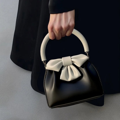 Handbag Textured Small Bag for Women 2026 New Arrival Spring and Summer Style Pleated Satchel Bag Contrast Colorbows Bucket Bag