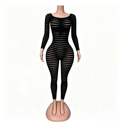 FAGADOER Women Sexy Knit See Through Bodycon Jumpsuits 2026 Summer Solid Color Hollow Out Rompers Night Party Club Playsuits New