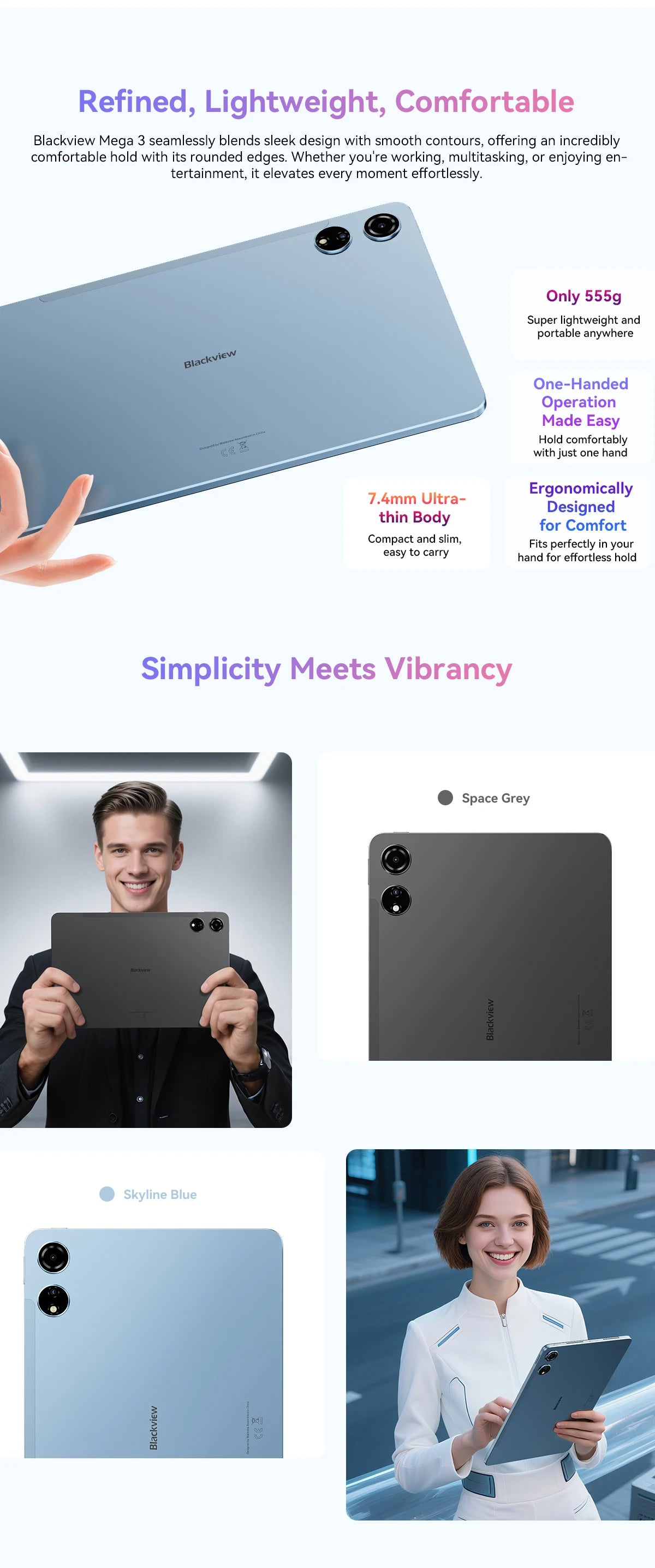 Blackview MEGA 3 Tablet PC 12.1' 2.5K FHD+ Display MTK G100 Octa Core 12GB 256GB 8800mAh 50MP Camera 33W Charger Android 15 Pad