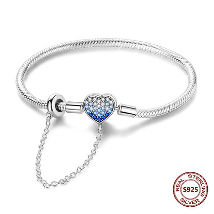 Silver 925 Bracelet Original Bracelets Colorful Zircon Heart Flower Cat Snake Chain For DIY Charms 17-20CM Luxury Jewelry Gifts