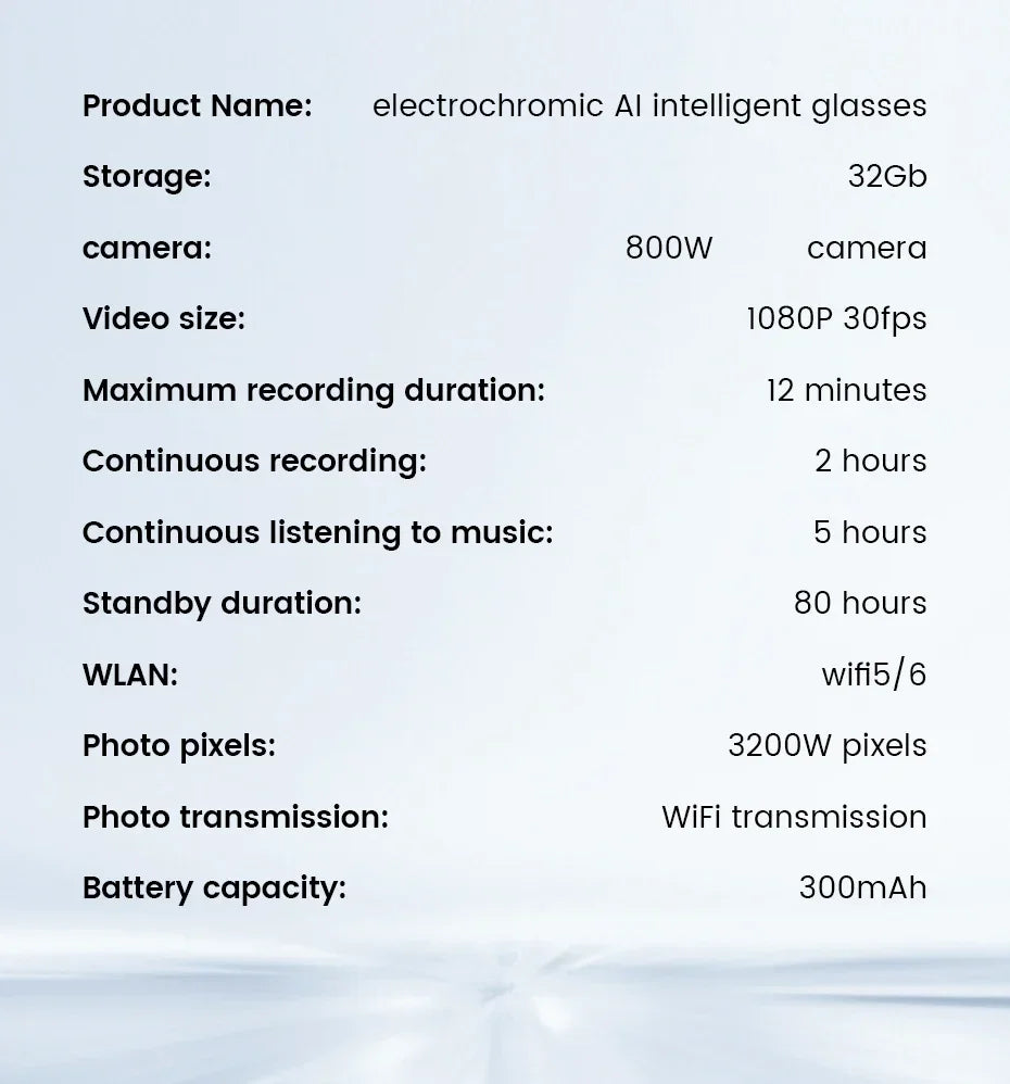New Smart Glasses E02C Electrochromic Lenses 800W HD Camera AI Interaction Voice Assistant Simultaneous Translation Smartglasses