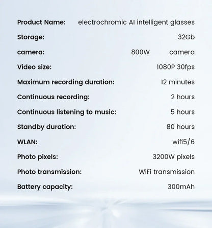 New Smart Glasses E02C Electrochromic Lenses 800W HD Camera AI Interaction Voice Assistant Simultaneous Translation Smartglasses