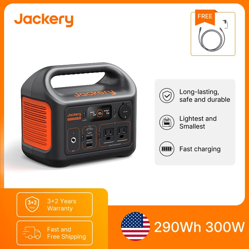 Jackery Portable Power Station Explorer 300New with 5M Extension Cord, Solar Generator for Outdoors Camping,Travel