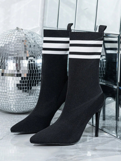 New Design Women Elastic Pointed-Toe Stiletto Heel Ankle Boots Sexy Lady High Heel Slim-Fit Stretch Socks Ankle Boots