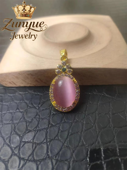 Natural Colorful Cat's Eye Stone Pendant Necklace Elegant Fashion Daily Wear Luxury Quality Fine Jewelry For Women Unisex Gift