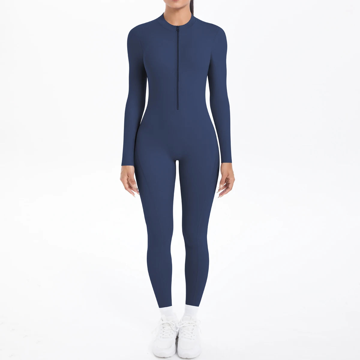Solid Color Bodysuits for Woman's Backless Long Sleeved Zipper Yoga Jumpsuits High Dtrength Workout Sports Fitness Clothing Set