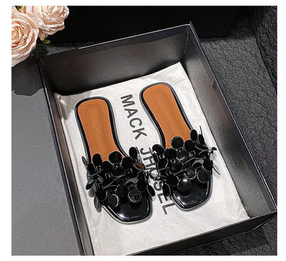 Luxury Floral Petal Flat Sandals Women 2025 Casual Slides Open Toe Sandalias Mujer Flipflops Home Slippers Femme Pantuflas Shoes