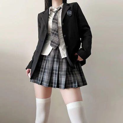 Japan  Korea AUTUMN JK Japanese School Uniform Jacket Girls Multicolor Graduation Outfit Academy Sexy Pleated Skirt Tie Set