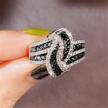 925 Sterling Silver Black Enamel Knot Ring for Women New Modern Design Chic Female Finger Ring Party Bling CZ Statement Jewelry
