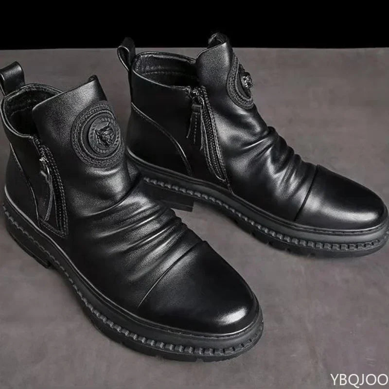 New Spring Luxury Minimalist Men Ankle Boots Fashionable Versatile High Top Shoes Zipper Retro Comfortable Men's Boots
