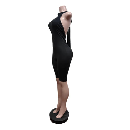FLARORA Fashion Solid Color Rompers Woman Sexy Halter Bandage Sleeveless Backless Skinny Peach Hip Stretch Fitness Playsuits